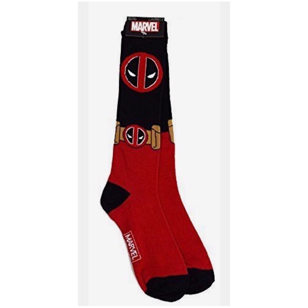 Marvel Deadpool Suit Knee High Socks Shoe Sz 4-10 Black Red‎ 1 Pair Authentic